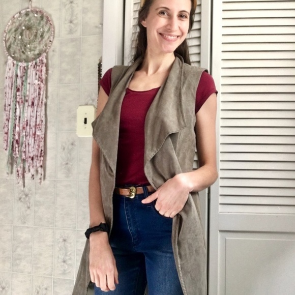 {Bebe} Sage Green Soft Suede Long Style Vest, Sm - Picture 2 of 8